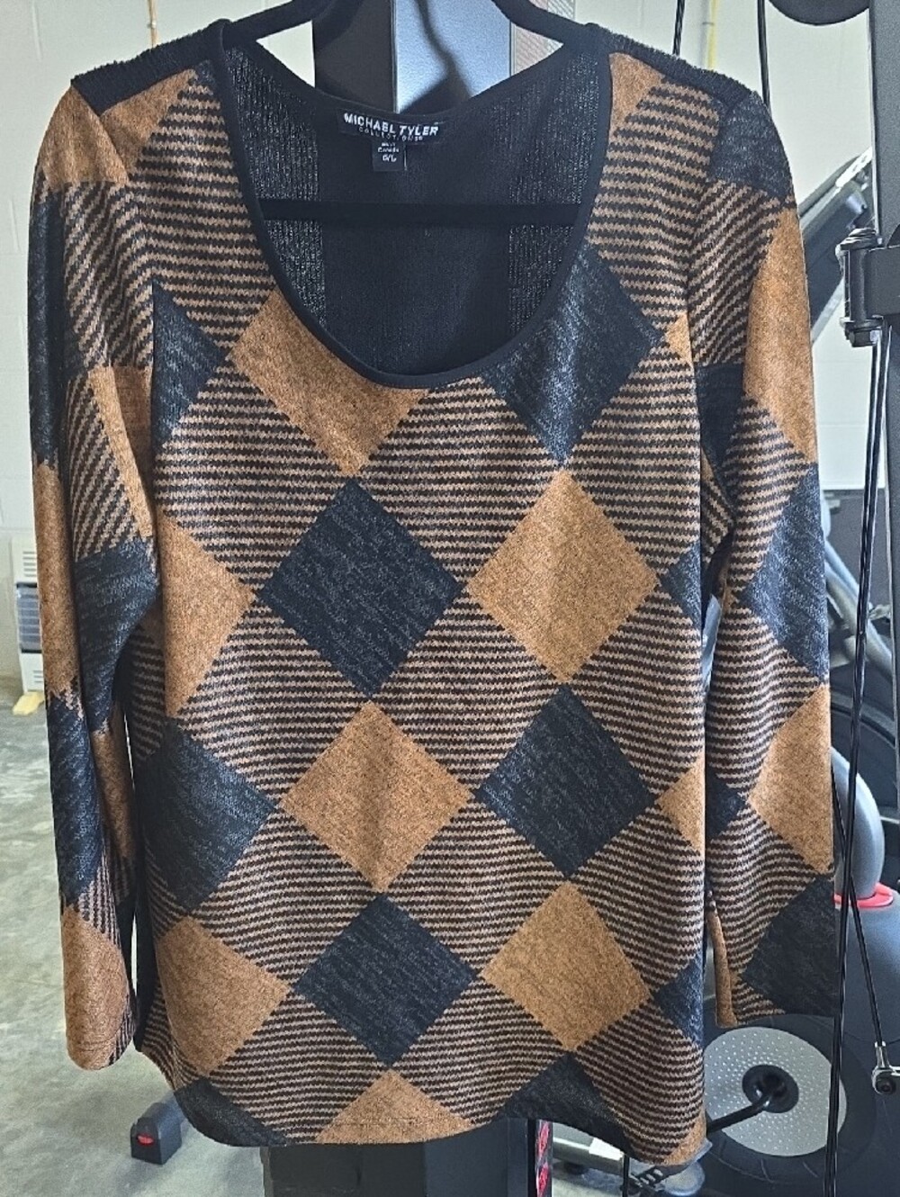 Women's Argyle Sweater - Black & Brown - Picture 2 of 6